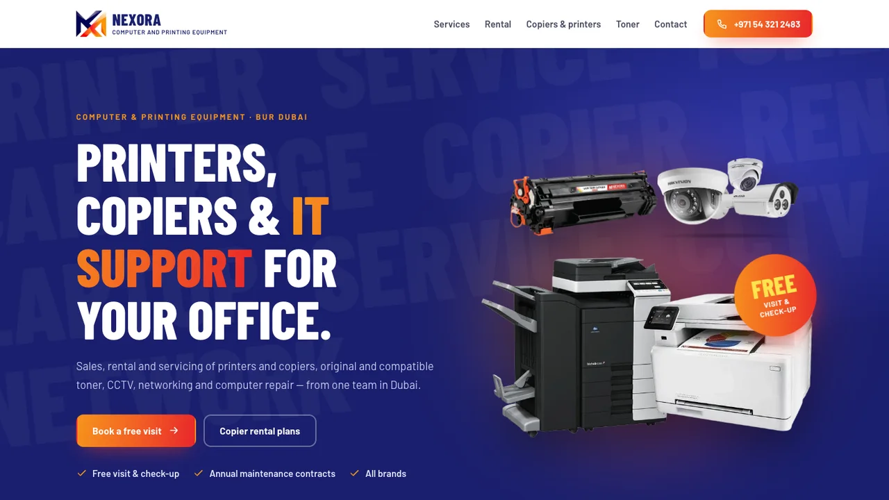Homepage of the Nexora website